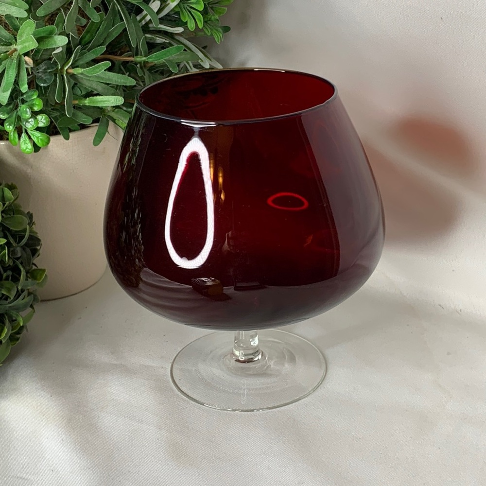 Beautiful large vintage ombre Ruby red orange brandy snifter